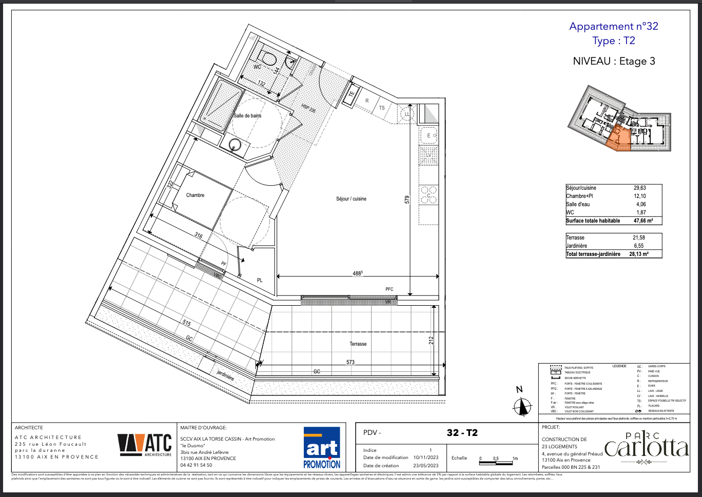 luxury apartment 2 Rooms for sale on AIX EN PROVENCE (13100)